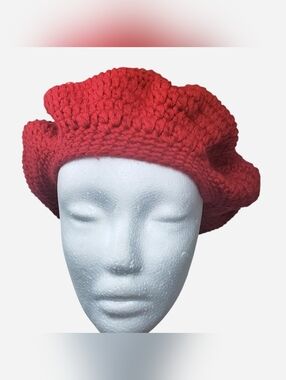 Merona Hat Womens One Size Red Knit Crochet Round Beret Target Boho Y2k Colorful